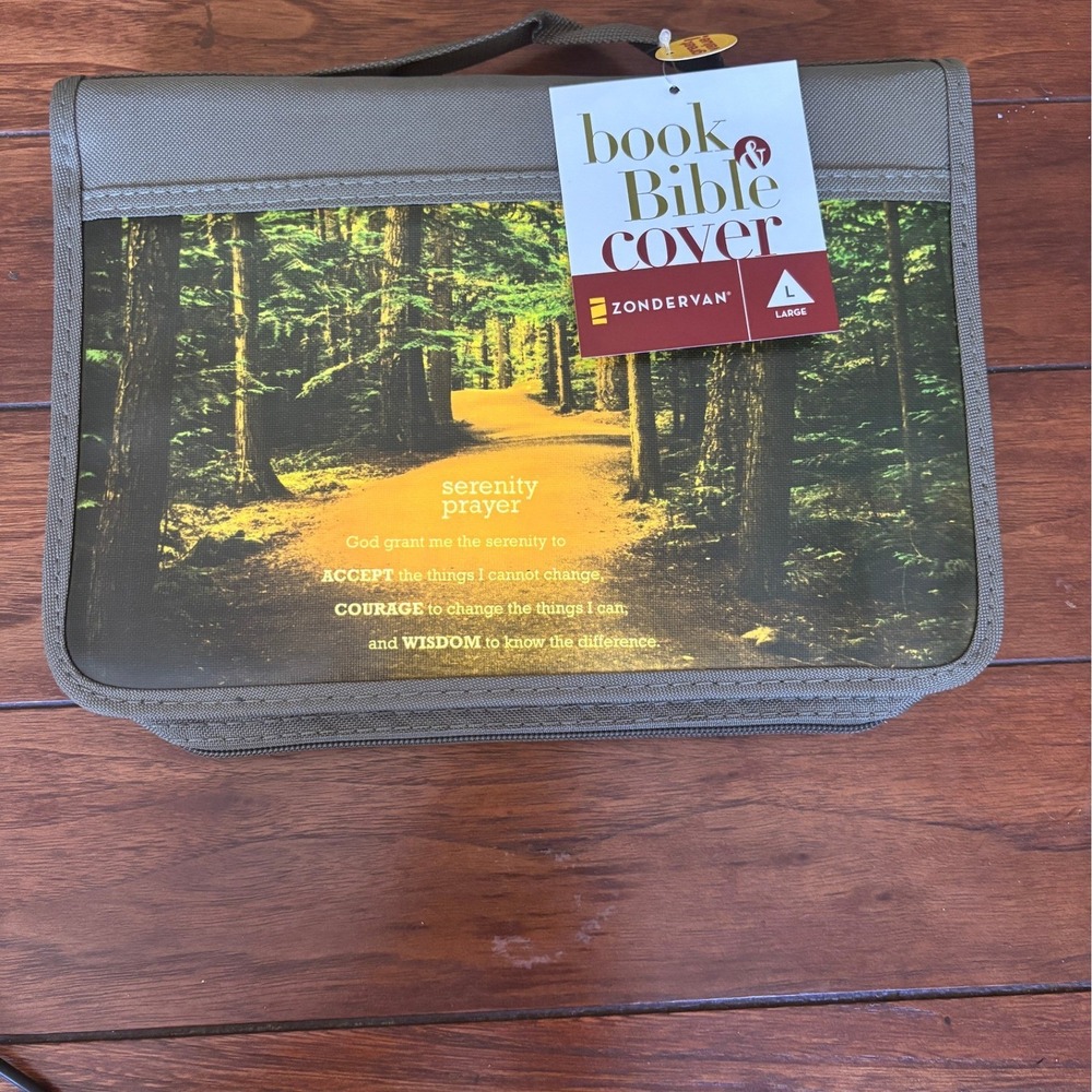 Zondervan Large Bible Cover Serenity Prayer Forest Nature Path Zippered Case NEW